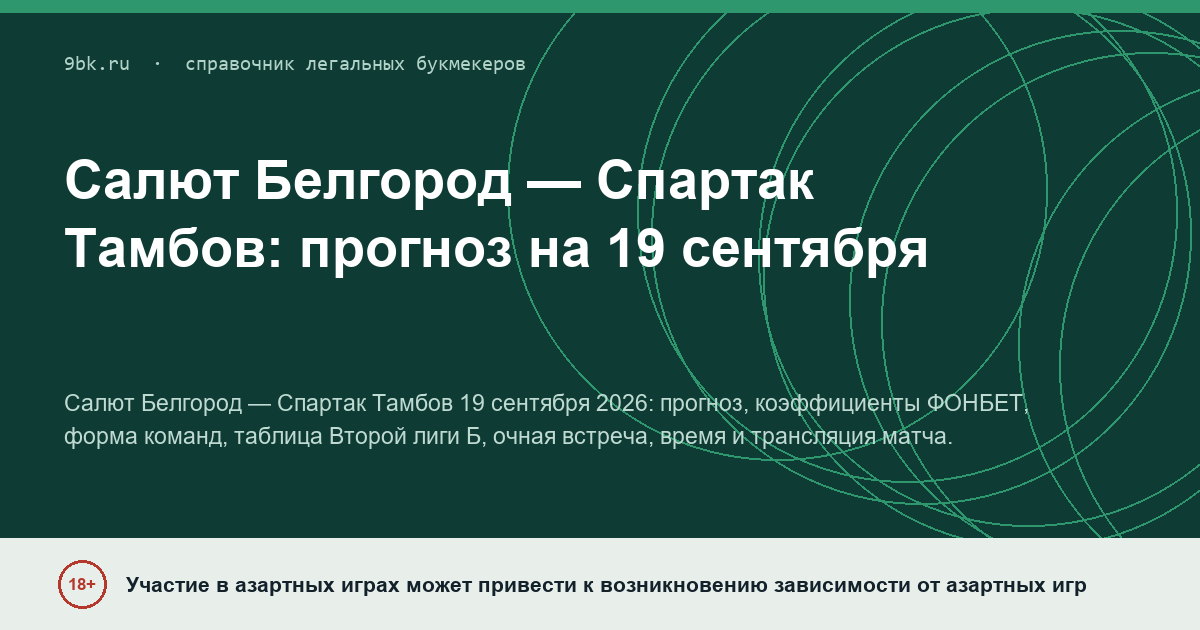 Обложка материала: Салют Белгород — Спартак Тамбов: прогноз на 19 сентября 2026